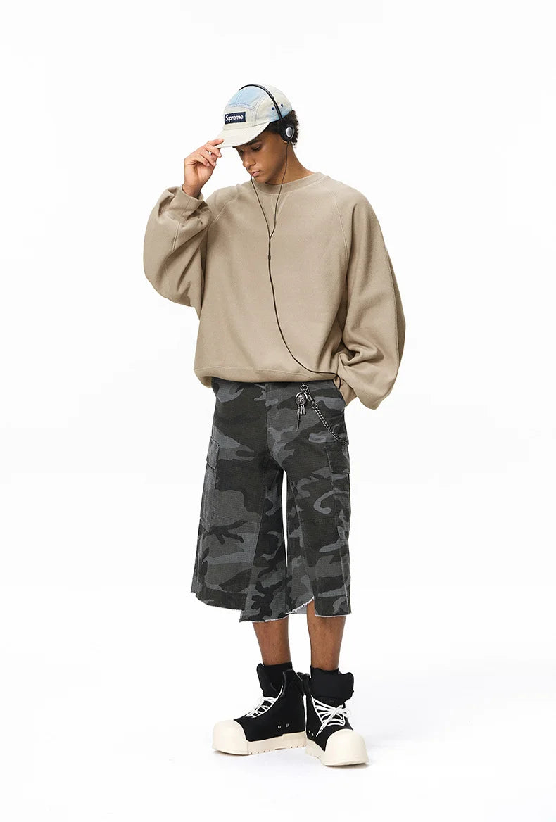 Sweat-shirt unisexe à manches chauve-souris en tricot chaîne horizontal