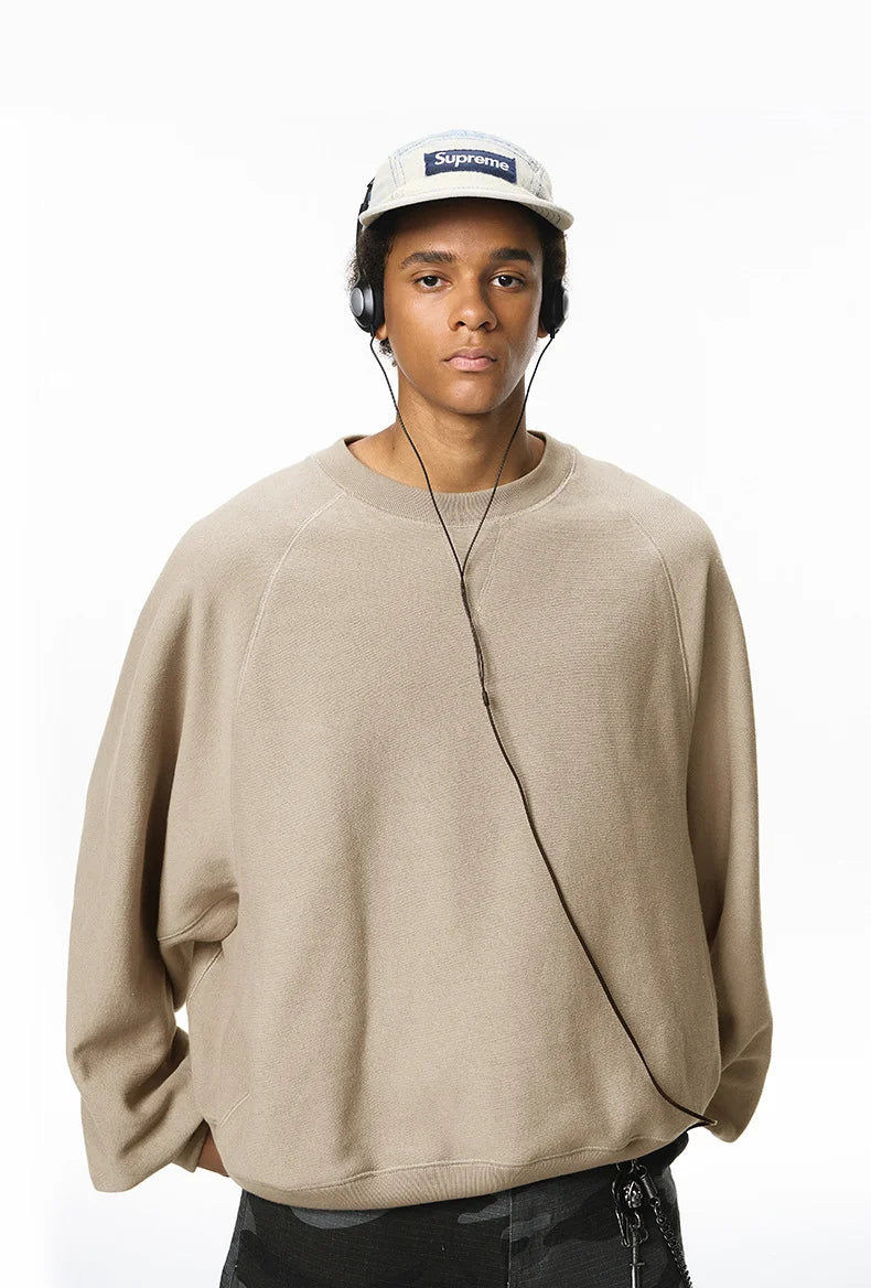 Sweat-shirt unisexe à manches chauve-souris en tricot chaîne horizontal