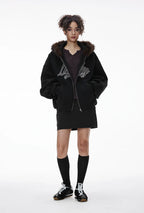Unisex Boxy Cropped Hoodie Sweatshirt – Embroidered Fur Collar