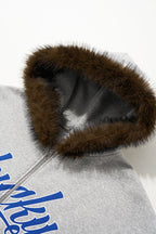 Unisex Boxy Cropped Hoodie Sweatshirt – Embroidered Fur Collar