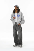 Unisex Boxy Cropped Hoodie Sweatshirt – Embroidered Fur Collar