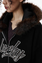Unisex Boxy Cropped Hoodie Sweatshirt – Embroidered Fur Collar