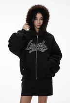 Unisex Boxy Cropped Hoodie Sweatshirt – Embroidered Fur Collar
