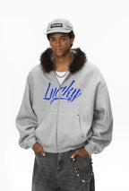 Unisex Boxy Cropped Hoodie Sweatshirt – Embroidered Fur Collar