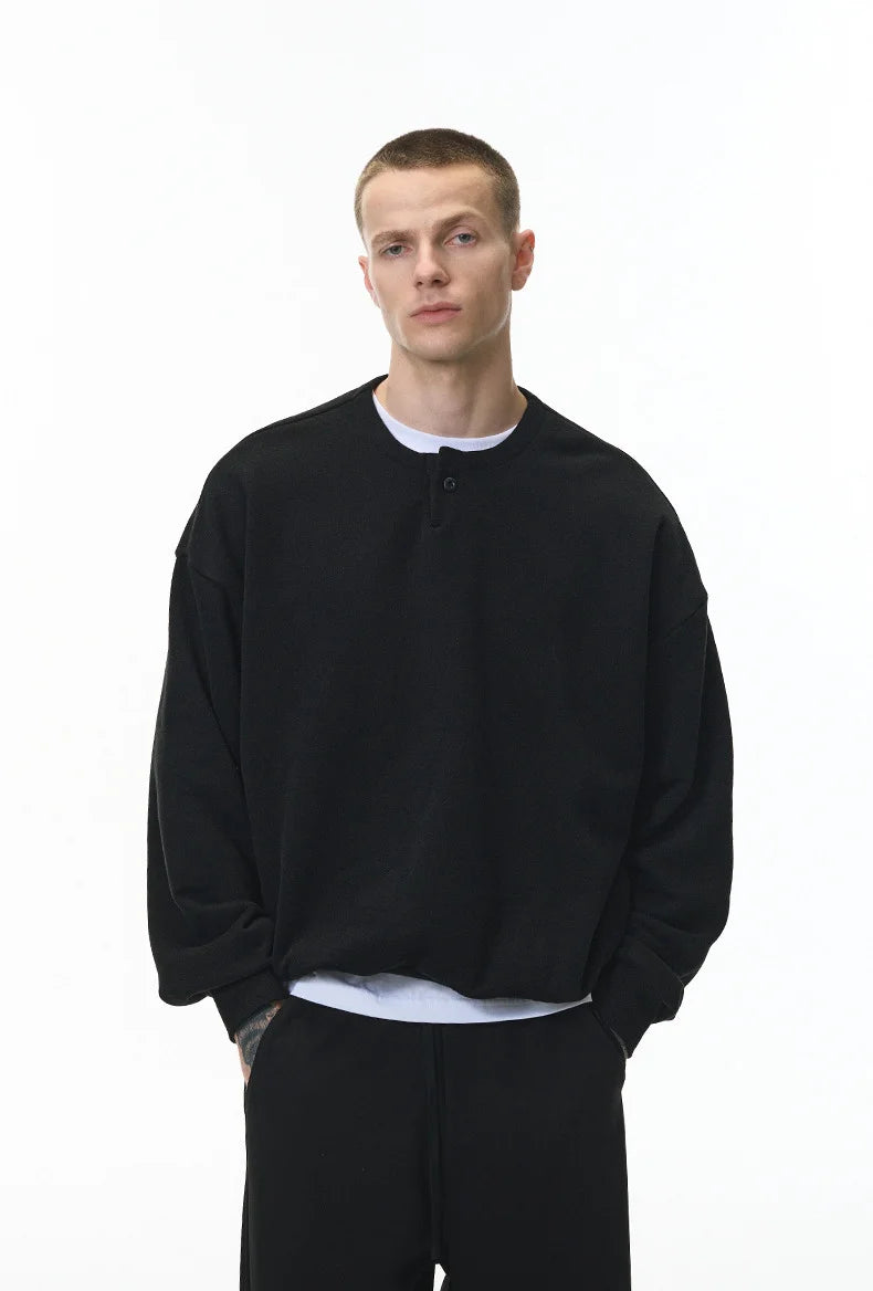 Sweat-shirt unisexe à col Henley coupe carrée