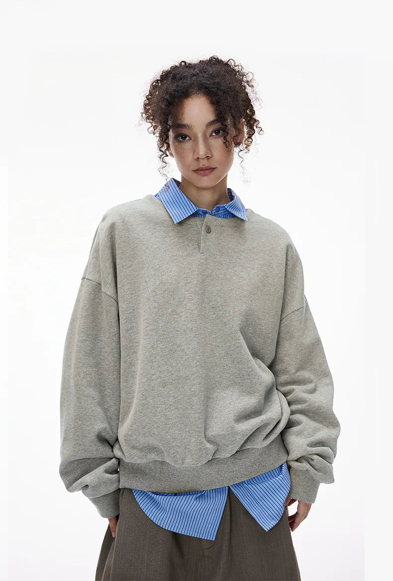 Sweat-shirt unisexe ample à col Henley - F