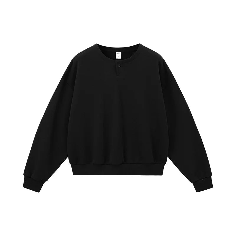 Sweat-shirt unisexe à col Henley coupe carrée