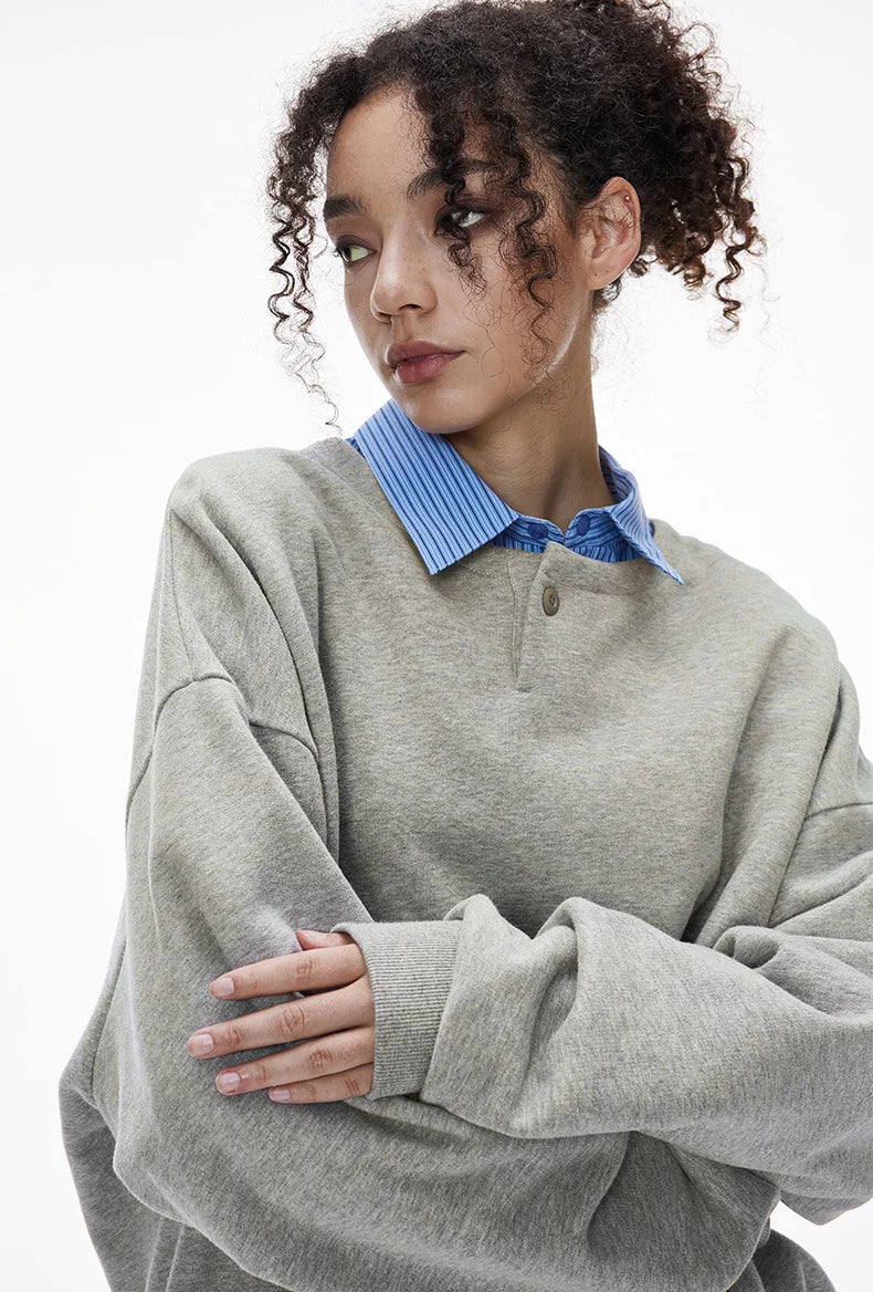 Sweat-shirt unisexe à col Henley coupe carrée