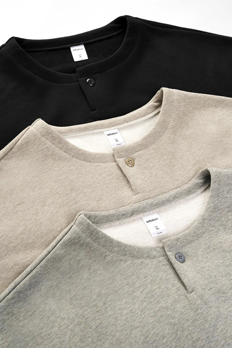 Sweat-shirt unisexe à col Henley coupe carrée