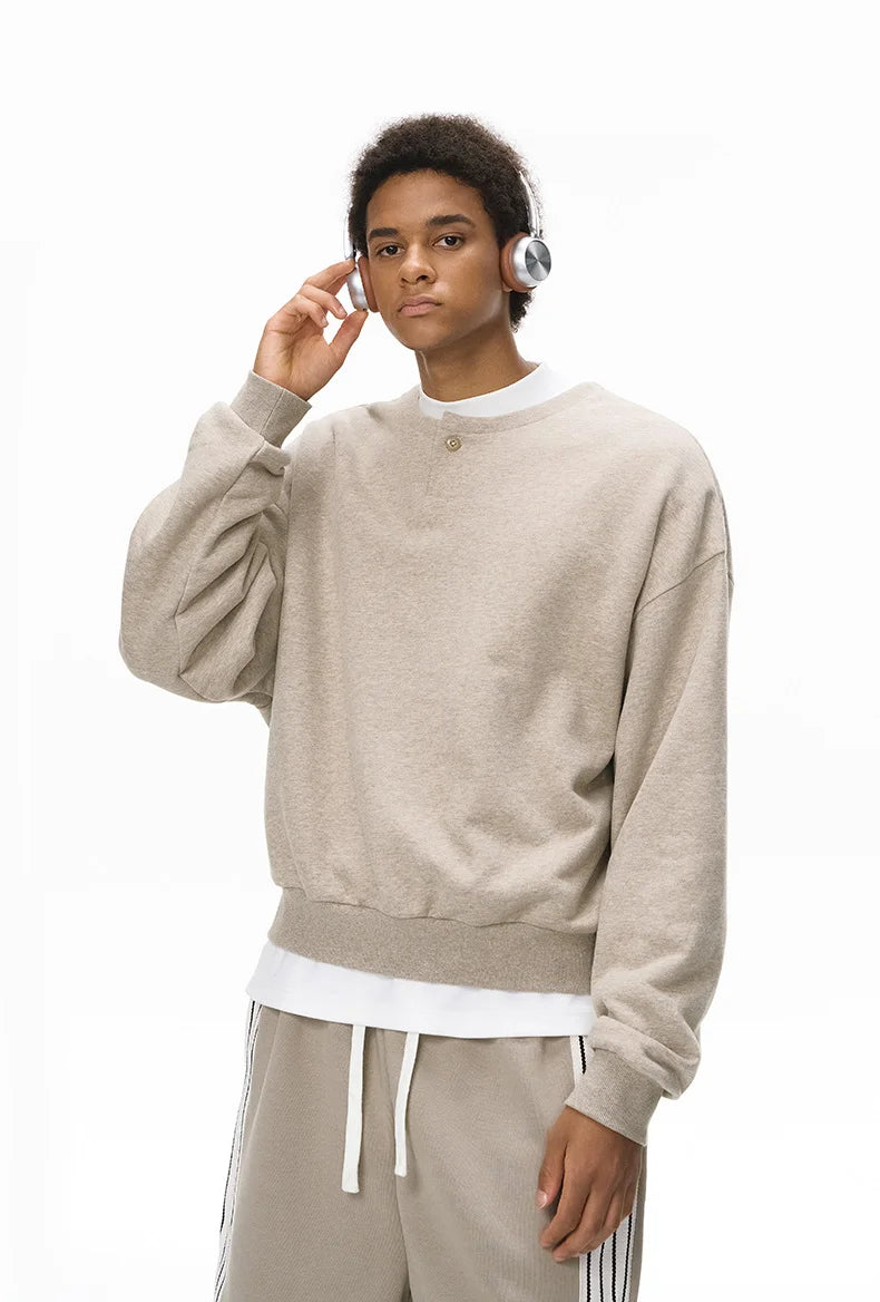 Sweat-shirt unisexe à col Henley coupe carrée