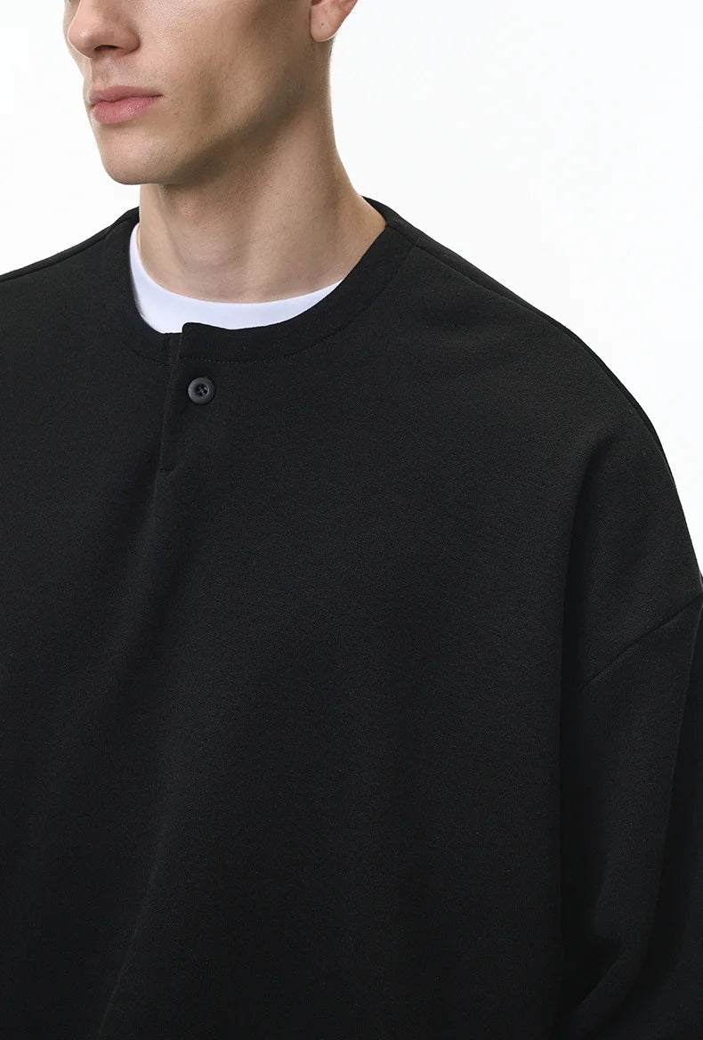 Sweat-shirt unisexe à col Henley coupe carrée