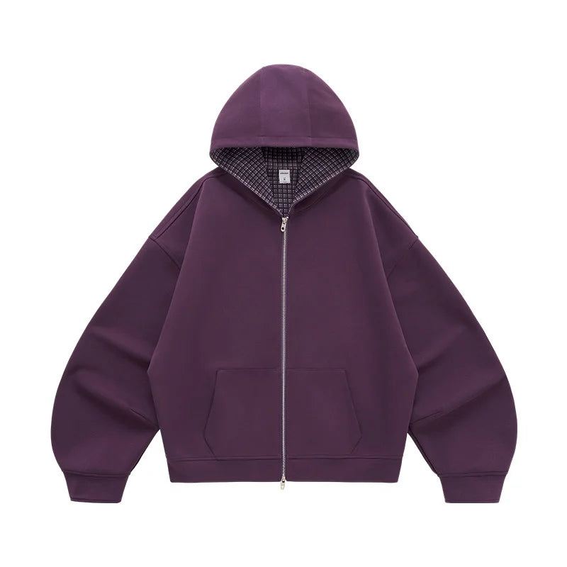 Boxy Plaid Colorblock Hooded Jacket