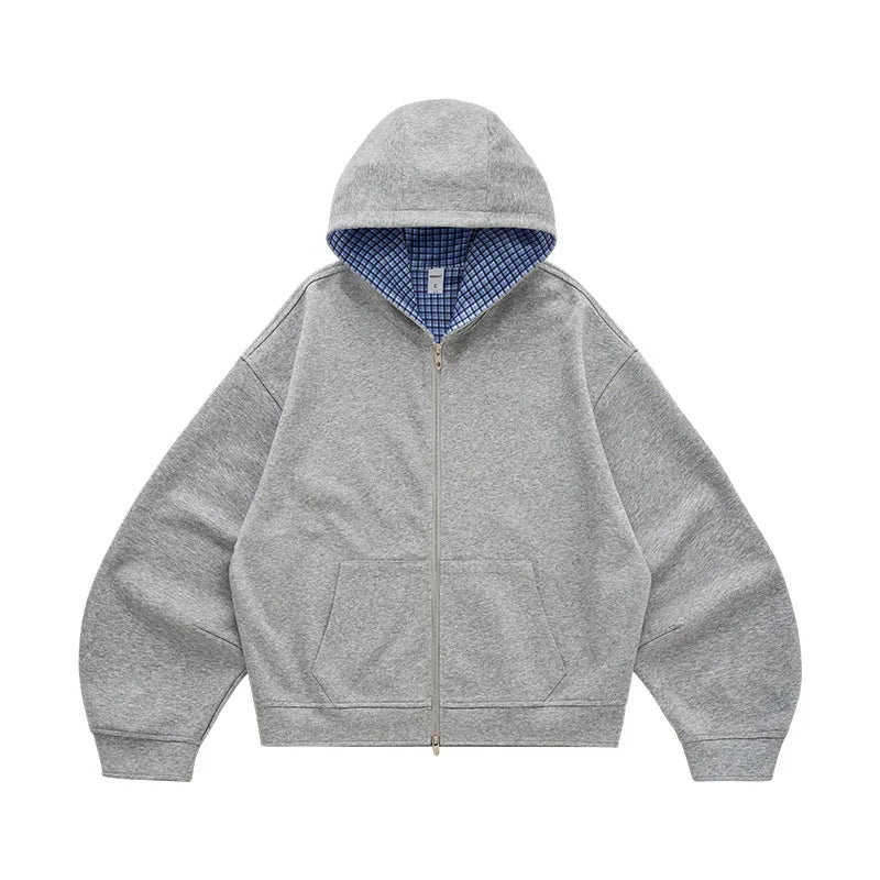 Boxy Plaid Colorblock Hooded Jacket