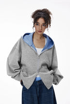 Veste à capuche à carreaux color-block coupe carrée