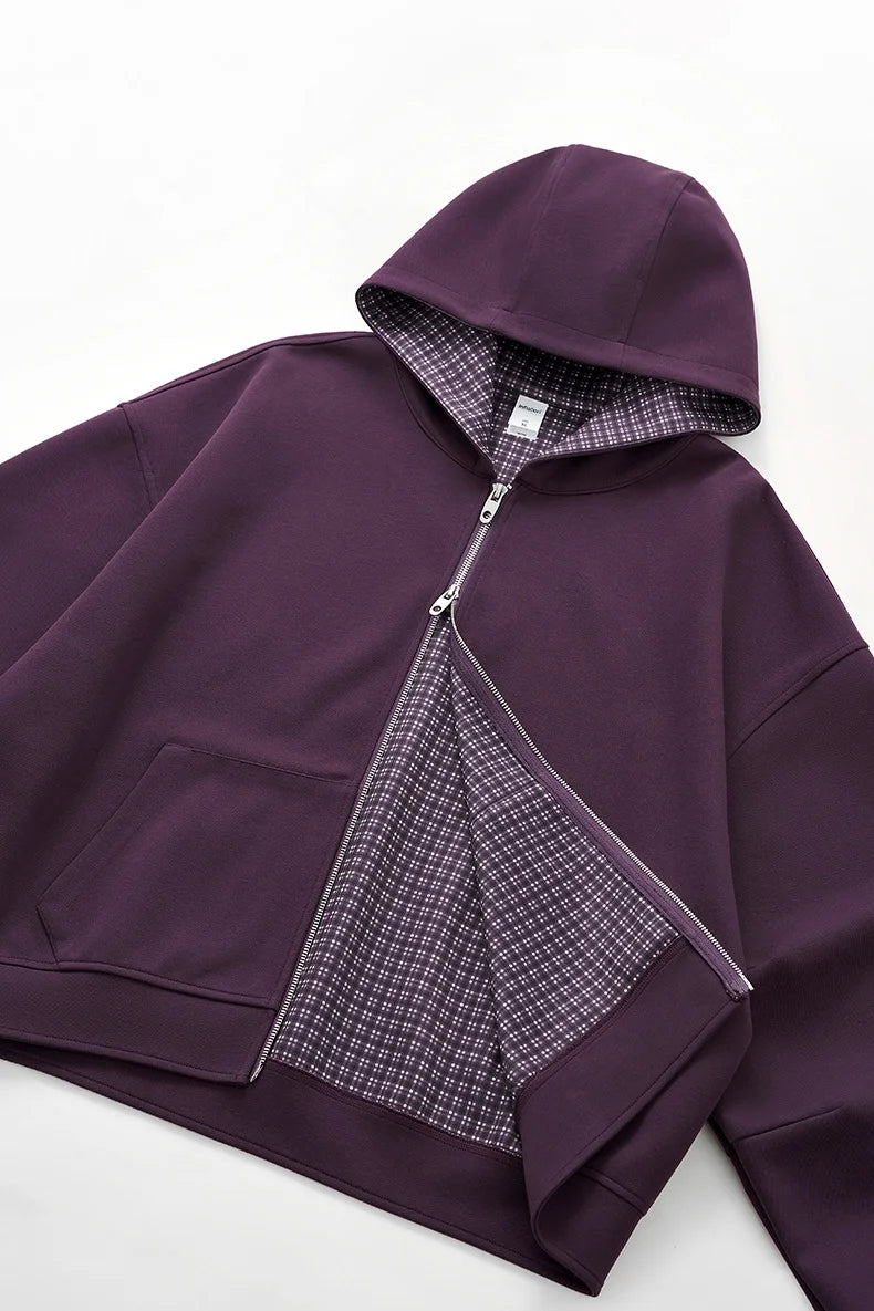 Veste à capuche à carreaux color-block coupe carrée