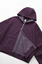 Veste à capuche à carreaux color-block coupe carrée