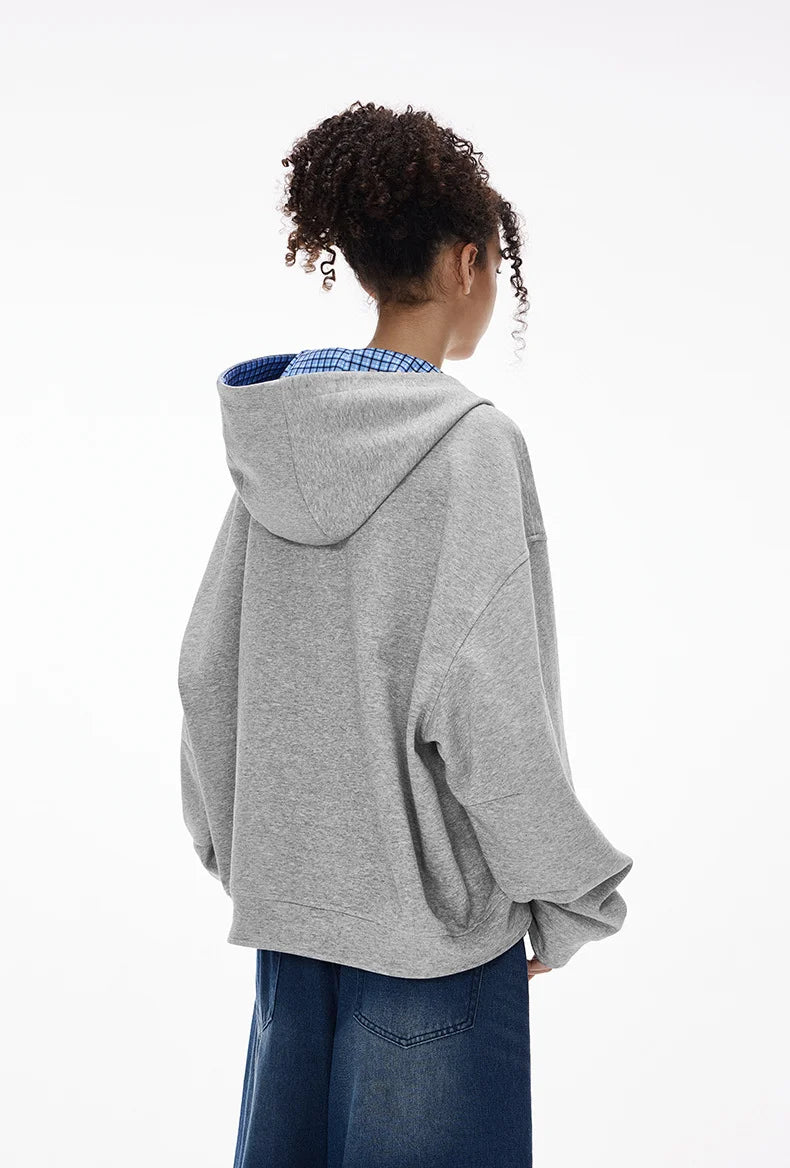 Veste à capuche à carreaux color-block coupe carrée