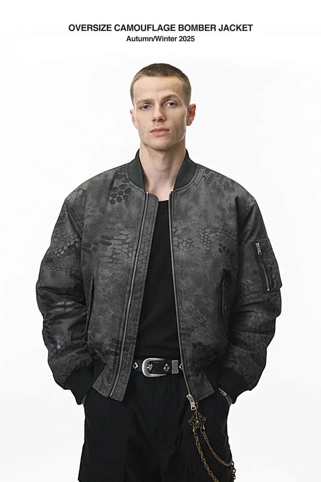 Men's Oversize Camouflage Bomber Stand Collar Jacket