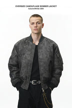 Men's Oversize Camouflage Bomber Stand Collar Jacket