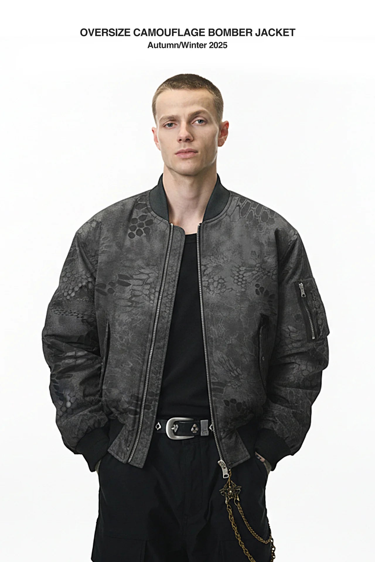 Men's Oversize Camouflage Bomber Stand Collar Jacket