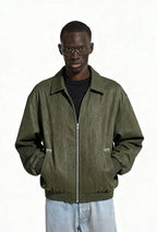 Blouson zippé homme en cuir froissé – Style Vêtement de travail vintage