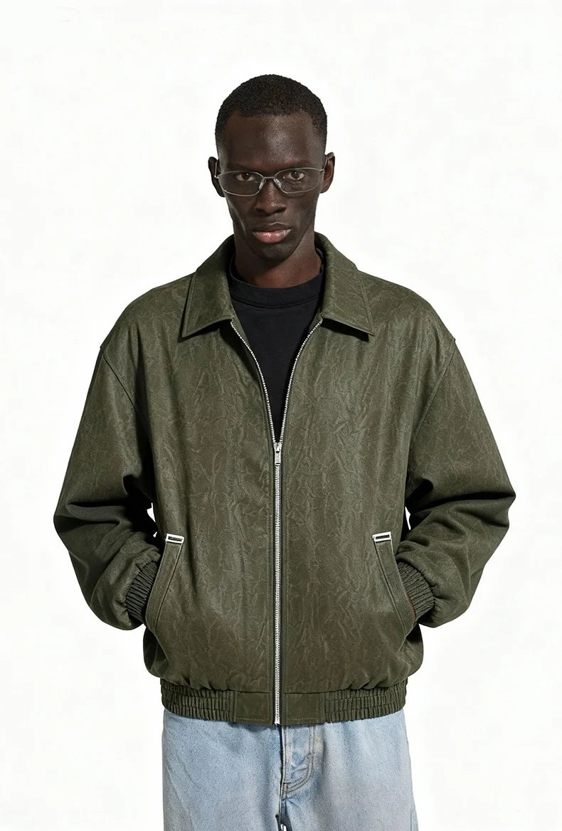 Men's Crinkled Leather Zip Jacket – Vintage Workwear