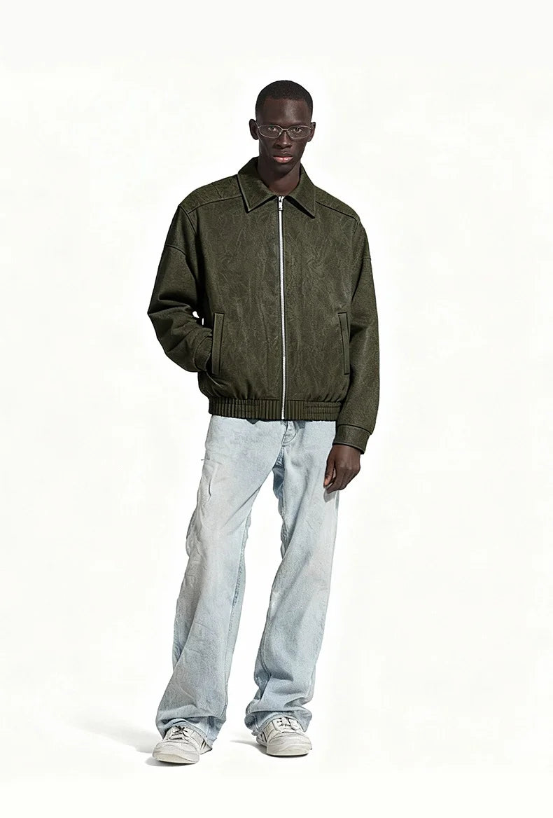 Men's Crinkled Leather Zip Jacket – Vintage Workwear