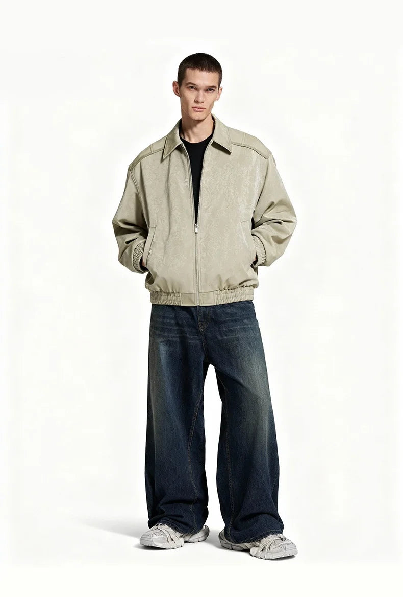 Blouson zippé homme en cuir froissé – Style Vêtement de travail vintage