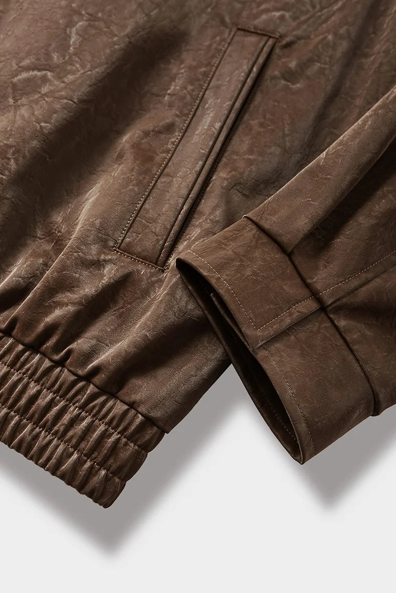 Blouson zippé homme en cuir froissé – Style Vêtement de travail vintage