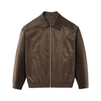 Blouson zippé homme en cuir froissé – Style Vêtement de travail vintage