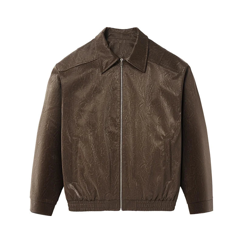 Men's Crinkled Leather Zip Jacket – Vintage Workwear