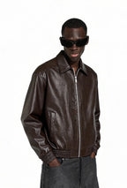 Blouson zippé homme en cuir froissé – Style Vêtement de travail vintage