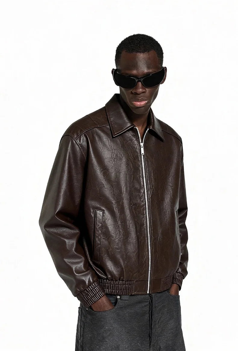 Men's Crinkled Leather Zip Jacket – Vintage Workwear