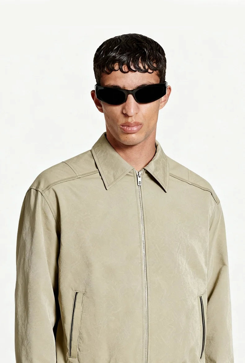 Blouson zippé homme en cuir froissé – Style Vêtement de travail vintage