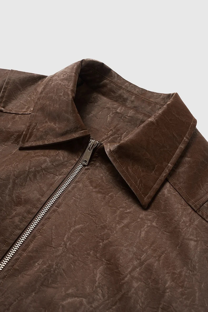 Blouson zippé homme en cuir froissé – Style Vêtement de travail vintage