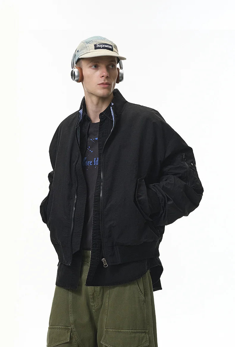 Men's Articulated Sleeves Cropped Flight Jacket – Plaid Colorblock