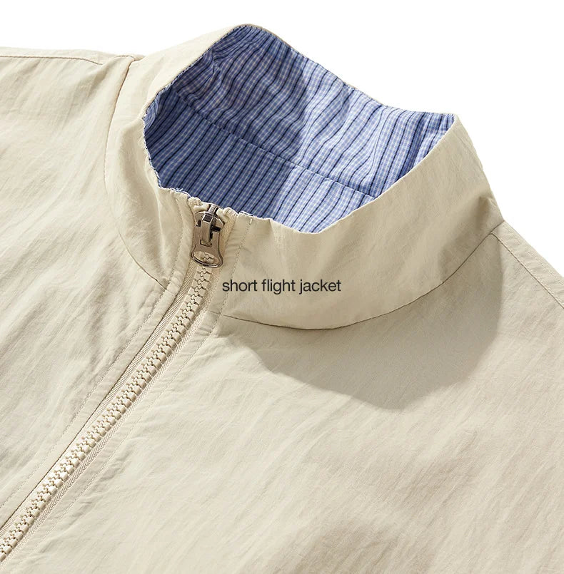 Men's Articulated Sleeves Cropped Flight Jacket – Plaid Colorblock