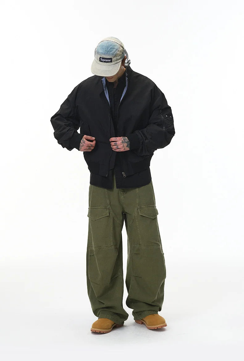 Men's Articulated Sleeves Cropped Flight Jacket – Plaid Colorblock