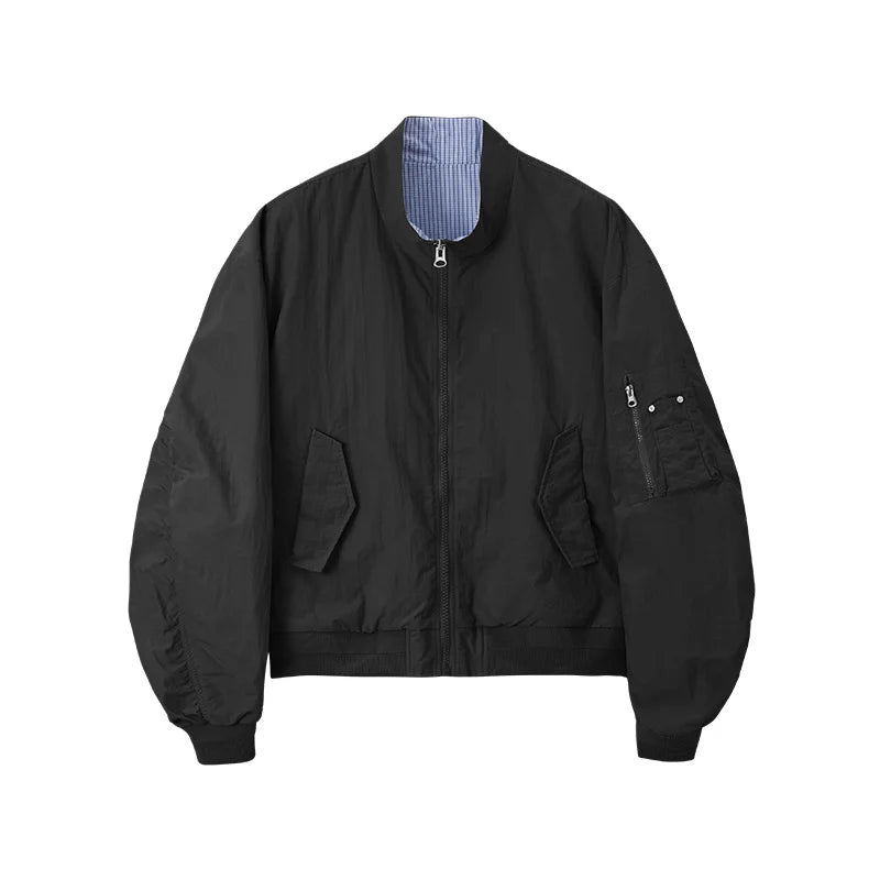 Men's Articulated Sleeves Cropped Flight Jacket – Plaid Colorblock