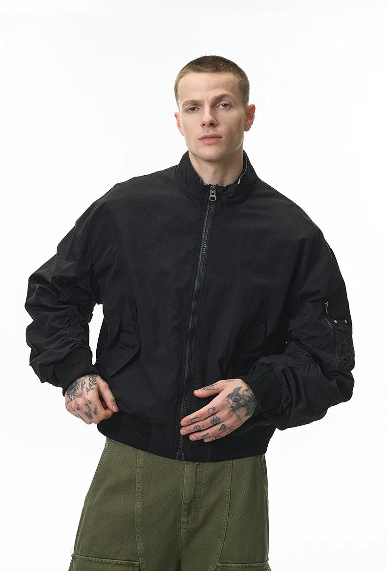 Men's Articulated Sleeves Cropped Flight Jacket – Plaid Colorblock