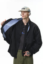 Men's Articulated Sleeves Cropped Flight Jacket – Plaid Colorblock