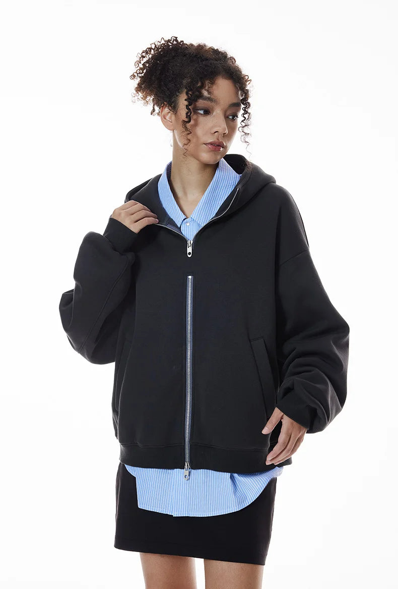 Unisex Double-Zip Fleece Hoodie Jacket