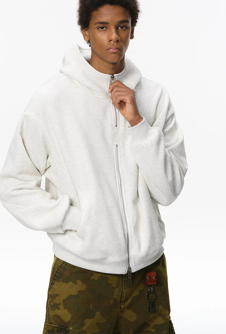 Unisex Double-Zip Fleece Hoodie Jacket