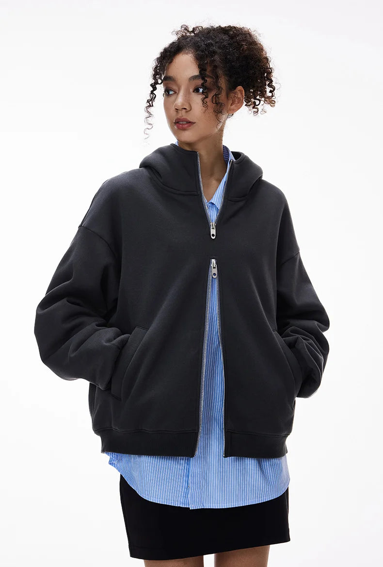 Veste polaire à capuche unisexe avec double fermeture éclair