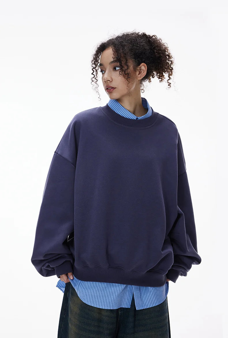 Sweat-shirt ras du cou unisexe en molleton à manches incurvées