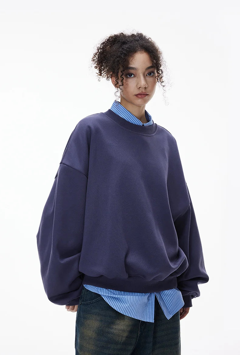 Sweat-shirt ras du cou unisexe en molleton à manches incurvées