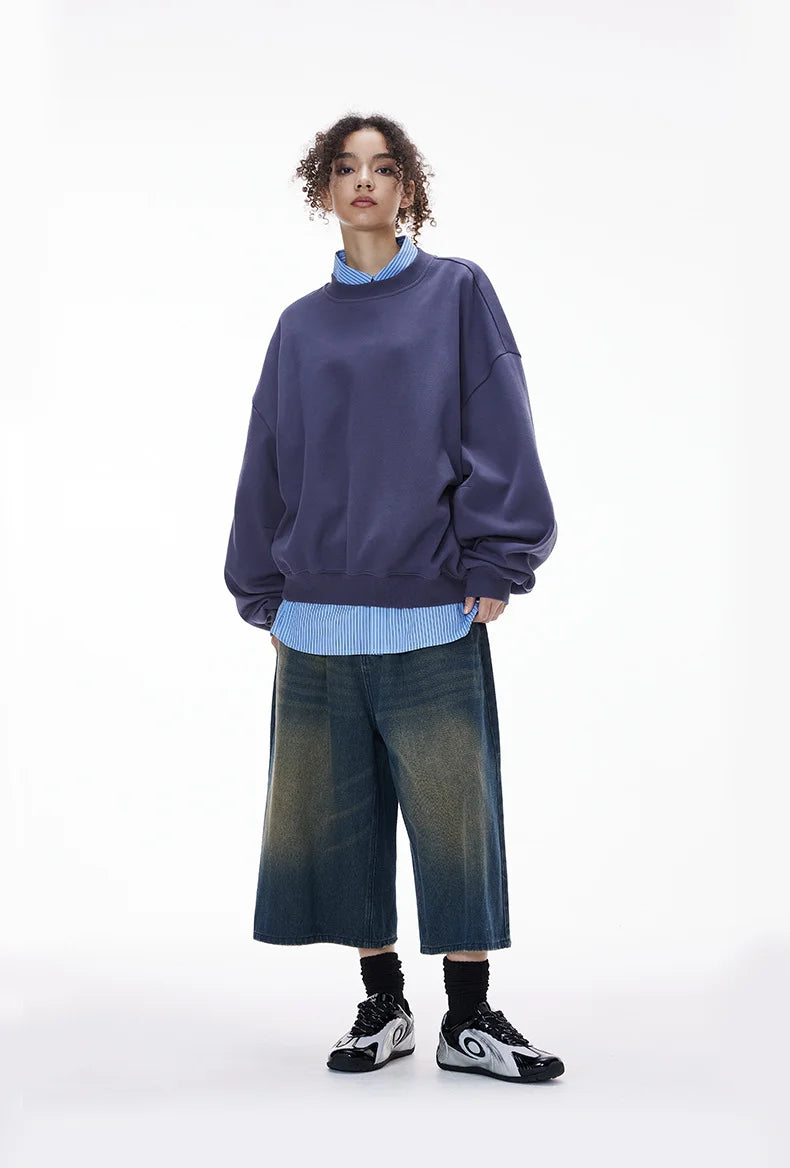 Sweat-shirt ras du cou unisexe en molleton à manches incurvées