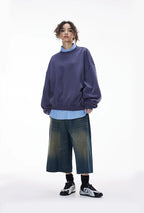 Sweat-shirt ras du cou unisexe en molleton à manches incurvées