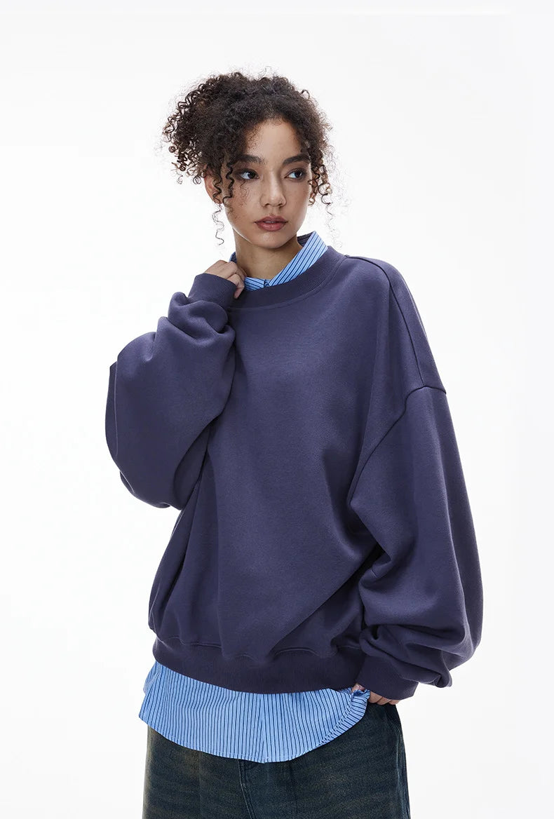 Sweat-shirt ras du cou unisexe en molleton à manches incurvées
