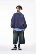 Sweat-shirt ras du cou unisexe en molleton à manches incurvées
